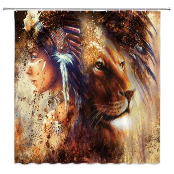 

Animals Printed Lion Penguin Bath Curtains Waterproof Eco-Friendly Polyester Fabric Washable Bathroom Shower Curtain With Hooks