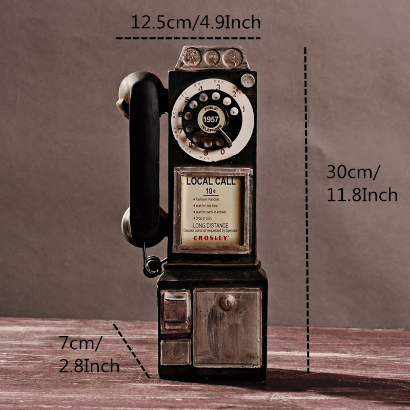 VILEAD 30cm Resin Retro Telephone Figurines Old Dirty Crafts Vintage Home Decor Ornaments Creative European Crafts Accessories
