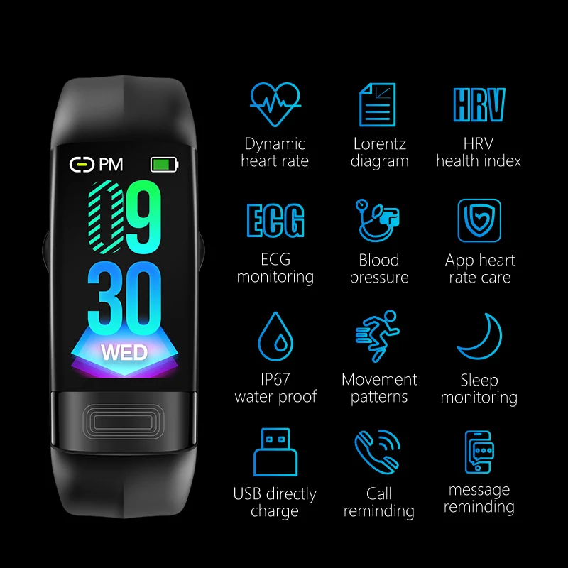 

Smartband Blood Pressure Smart Band Heart Rate Monitor PPG ECG Smart Bracelet Activity Fitness Tracker Electronics Wristband