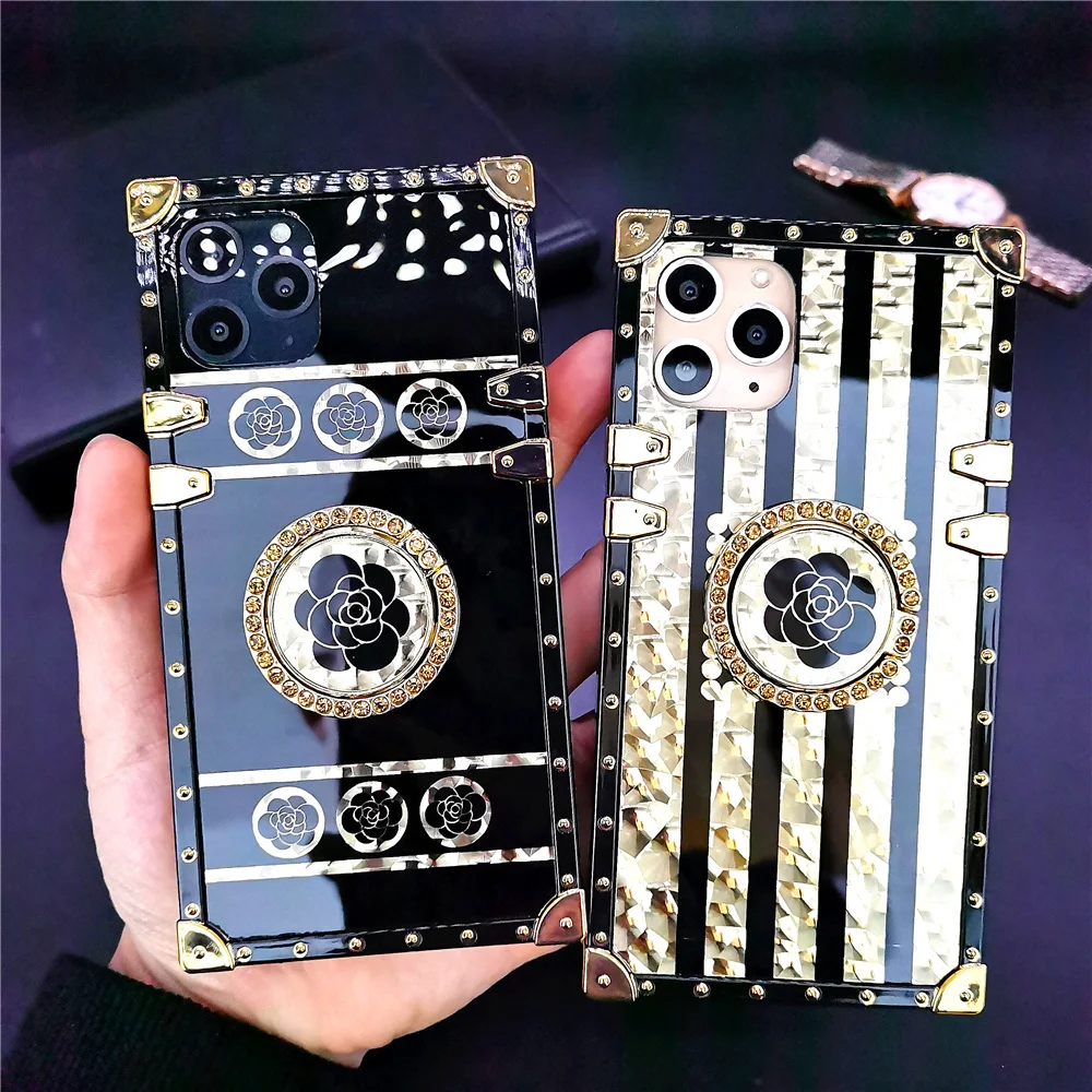 Luxury Gold Glitter Flower Case for Huawei Mate 40 PRO 30 P30 P20 P40 Lite Honor Enjoy 20 Y6P Y7A Black Square Cover | Мобильные
