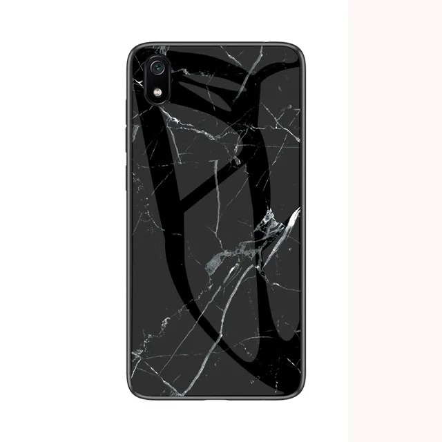 Black Мраморный глянцевый Жесткий чехол из закаленного стекла для Xiao mi Red mi 7 Note 7 Pro Red mi 7A mi 9T CC 9T мягкий силиконовый бампер - Цвет: Black