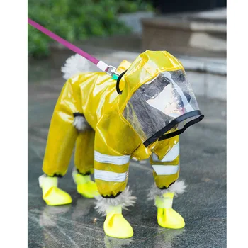 

Cute Dog Rain Coats Waterproof Clothes Jacket Dog Jumpsuit Pets Raincoat with Pouch for Small Medium Dog Yellow Puppy RainCoat