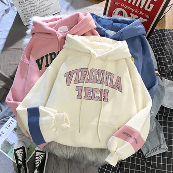 

oversized Hoodies Women Thicker Letter Warm Pullover Coat Drawstring Harajuku Sweatshirt Pink Womens Korean New High Quality
