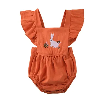 

NEW newborn baby girl romper embroidery cute rabbit ruffled cotton and linen cozy jumpsuit Easter infant