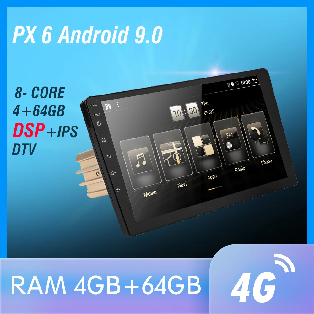  2 din DSP Android 9.0 Octa Core PX6 Car Radio Stereo GPS Navi Audio Video Player 1din Wifi BT HDMI 