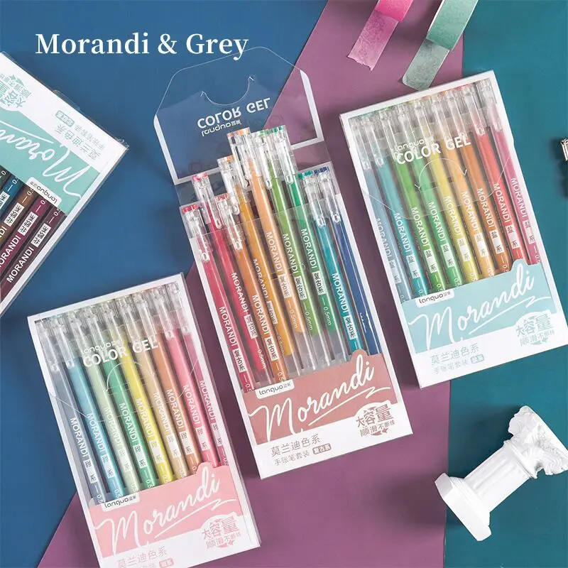 Sharkbang New Arrival 9PCS/Pack 0.5mm Large Capacity Kawaii Morandi Color Pen Graffiti Drawing Pen Marker Pen School Stationery sharkbang 60 80 sheets gradient color n times sticky index note post sticker bookmark to do list paperlaria school stationery