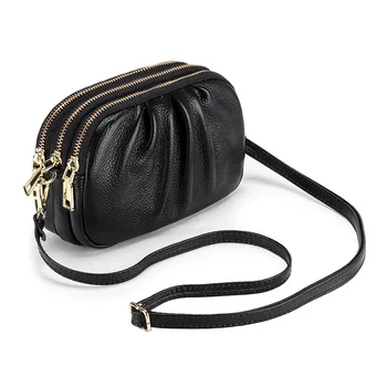 

Folds Soft Womens Messenger Bags Genuine Leather Mini Crossbody Bags For Ladies 2020New High Quality Shoulder Bags Zipper Clutch