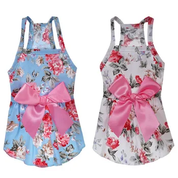 Summer Small Floral Dog Dress Bow Princess Dog Dress For Dogs Skirt Cute Princess Dog Wedding Dresses York Clothes Pet Dress 3