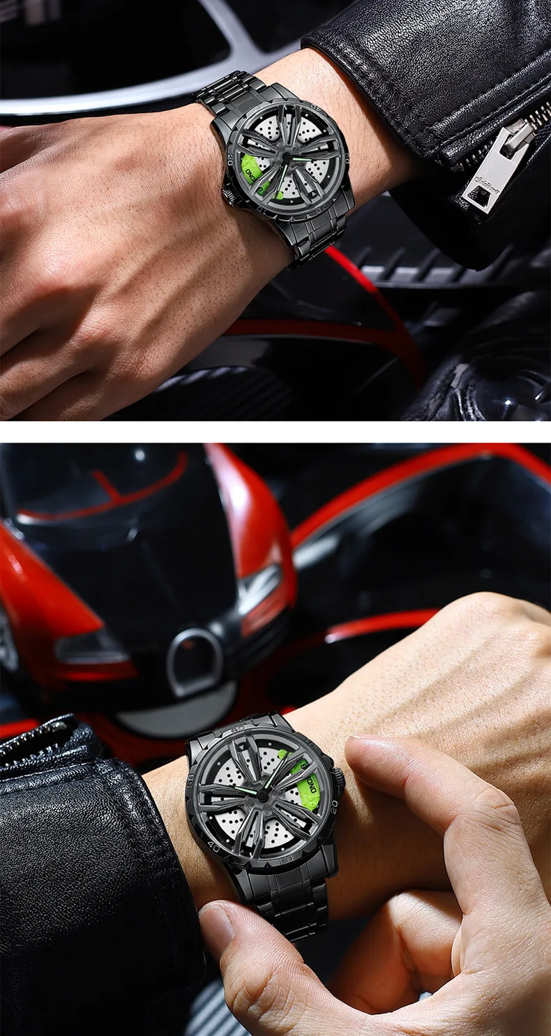 Rotation Rim Hub 2022 Sports Car Watches Men Watches Quartz Waterproof Stainless Steel Wheel Wristwatch Car Quartz Men Watches