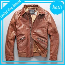 Мужская коричневая куртка из натуральной кожи, простая винтажная Классическая кожаная мотоциклетная куртка для мужчин, пальто в европейском и американском стиле