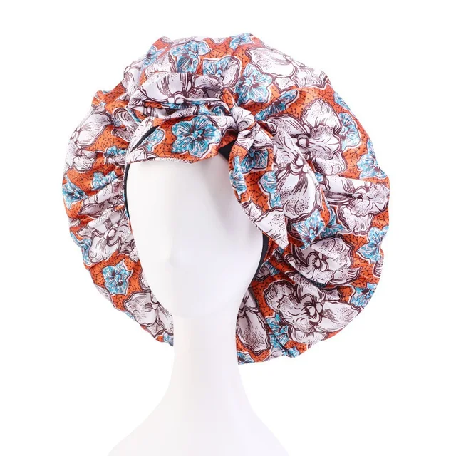 Extra Large African Pattern Print Satin Bonnet Women Night Sleep Cap Adjustable Wide Band Elastic Head Wrap Hair Bonnet Hat style8