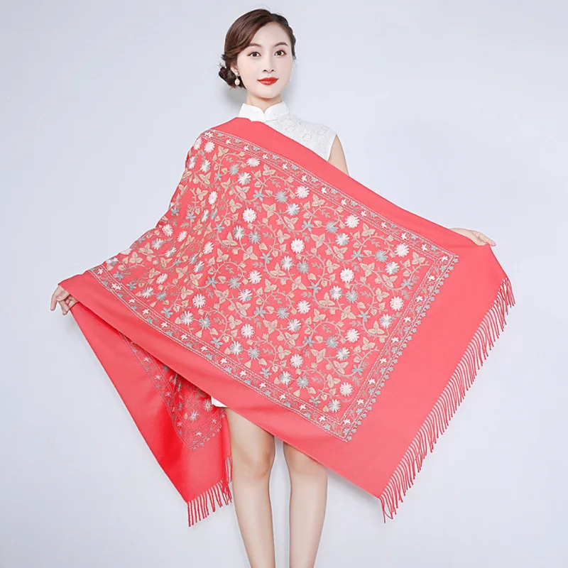 

2019 New Style Embroidery Scarf Women's Embroidered Versatile Autumn And Winter Ethnic-Style Nepal Faux Cashmere Scarf Air Condi