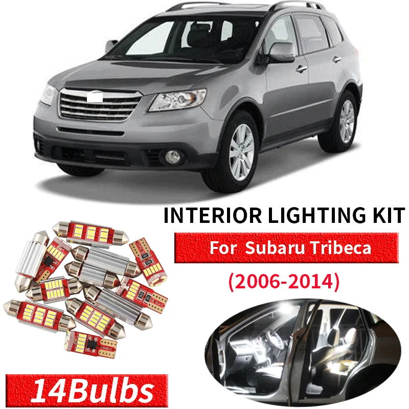 14x Canbus безошибочный светодиодный светильник, комплект, посылка для 2006- Subaru Tribeca, автомобильные аксессуары, карта, купол, багажник, лицензионный светильник