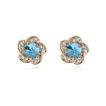 

Hot Charming Plum Flower Stud Earrings For Women With Austrian Crystal for Valentine's Day gift bijoux