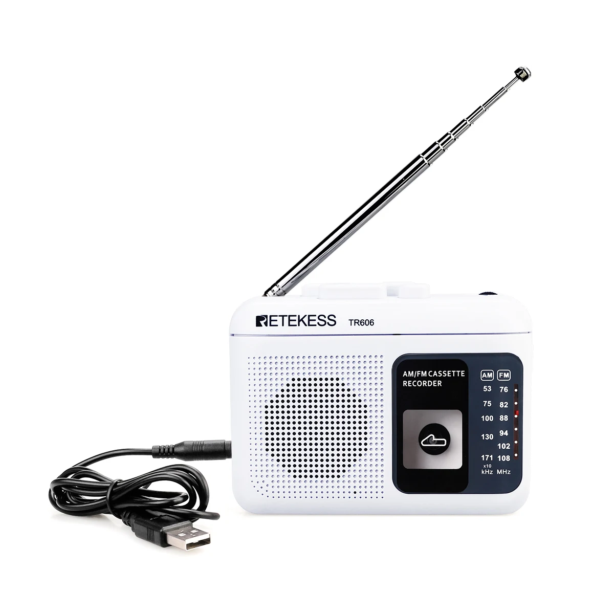 

Retekess TR-606 Portable Radio Cassette Radio FM AM Magnetic Tape Cassette Playback Voice Recorder 48cm Antenna 3.5mm Microphone