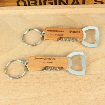 

Personalized logo name date Folding blade wood knife bottle open with keychain wedding favors and gifts for guests Event Party