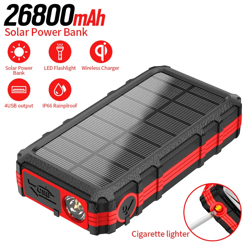 Camping Solar Wireless Charging Pad 26800 MA Outdoor with Fire Maker Portable Cellphone Charging Battery