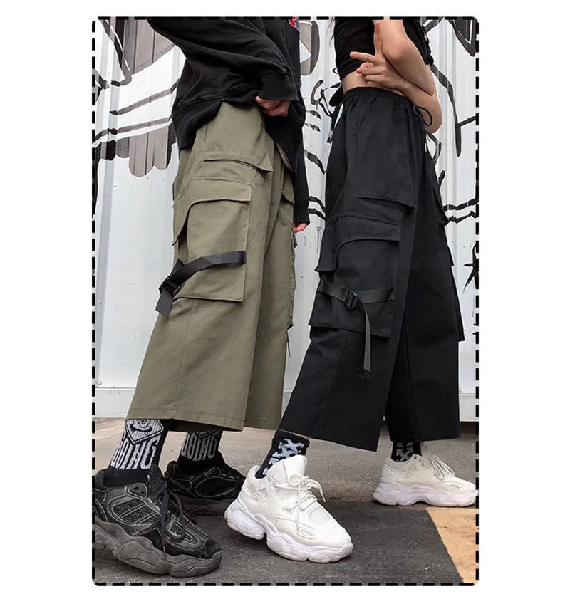 Harajuku женские брюки-карго уличная эластичная высокая талия Черные Серые свободные женские карманы брюк pantalon femme хип хоп брюки