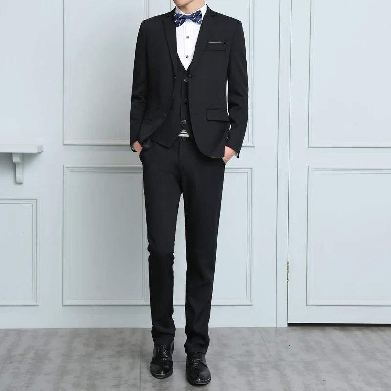 

3Pcs/Set Men Suit Plus Size Men Solid Color Long Sleeve Lapel Slim Button Business Suit Work clothes Business suits