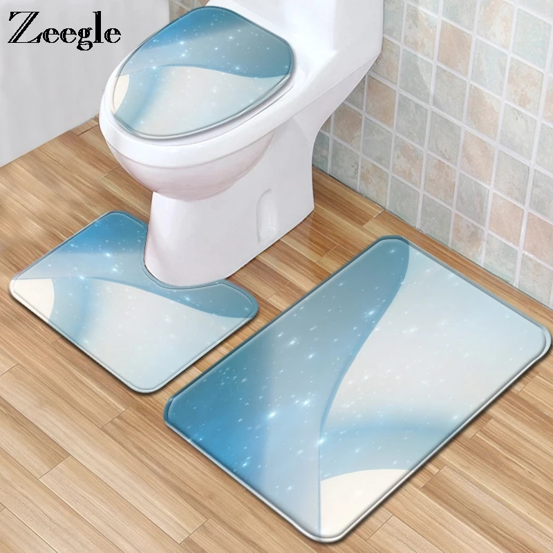 Toilet Antislip Mat Art Flower Seat Cover Absorbent Bathroom Floor Rug 3pcs/Set 