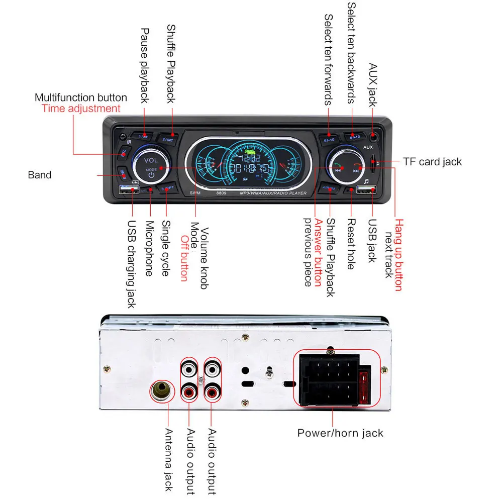 Автомобильный fm-радио SWM 8809 1 Din, двойной usb подиумный дисплей, автомобильная MP3 карта, u-диск, AUX радио, Bluetooth, высококачественный музыкальный плеер