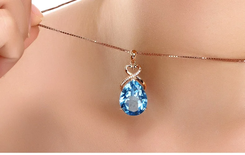 Pendant Necklace Real 14K Rose Gold 2 Carats Sapphire Pendant Women Natural Blue Sapphire Gemstone 14K Rose Gold 45cm Necklace Jewelry Pendant