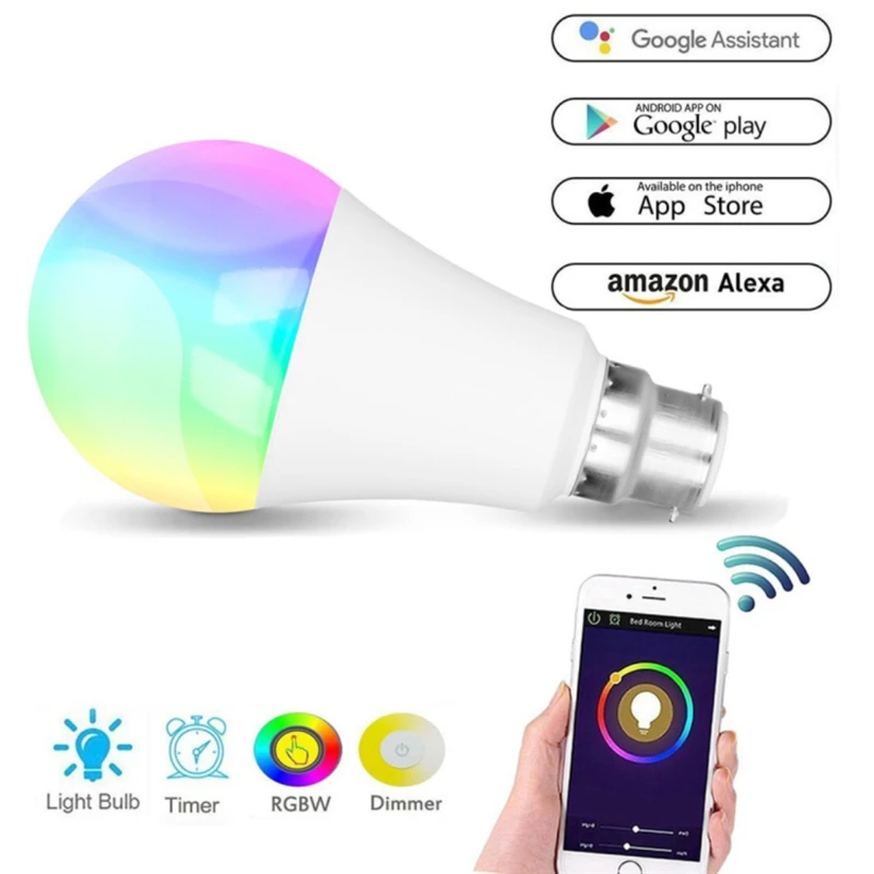 2 шт. E27 WiFi умная лампа RGB лампа светодиодный светильник 11 Вт многоцветный с регулируемой яркостью Голосовое управление Совместимо с Alexa Google Assistant