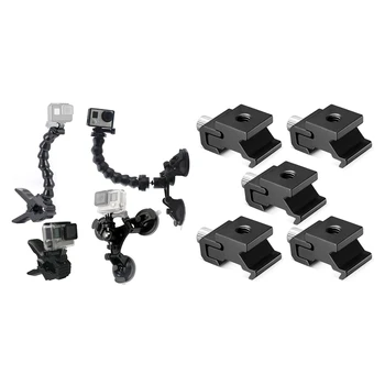 

1 Set Suction Cup Car Mount Holder Mount+Jaws Flex Clamp Mount & 5Pcs Camera Cold Shoe Bracket Mount Adapter