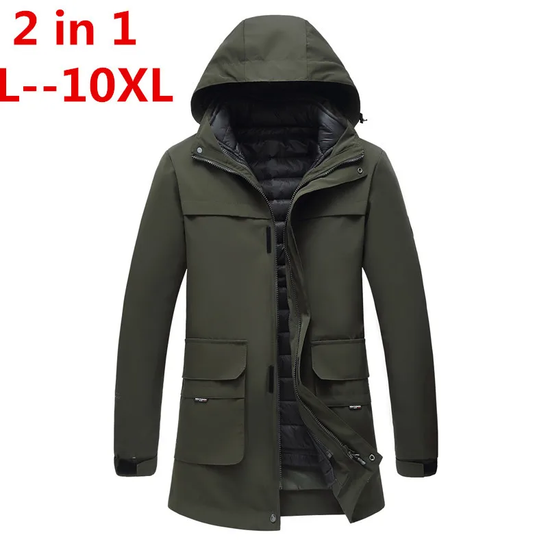 10XL 9XL 8XL 6XL 5X Новая зимняя мужская куртка Верхняя одежда 2 в 1 Водонепроницаемая