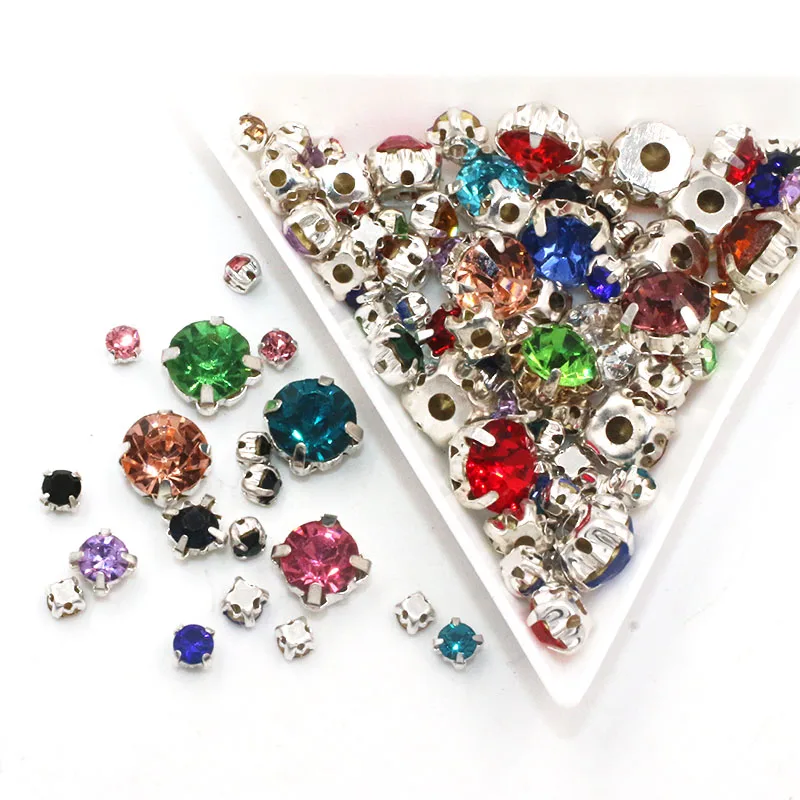 100pcs/bag Mix Size Glass Crystal Stones Clothing Loose Beads Silver Claw Setting Sew On Rhinestones Diy Wedding Dress