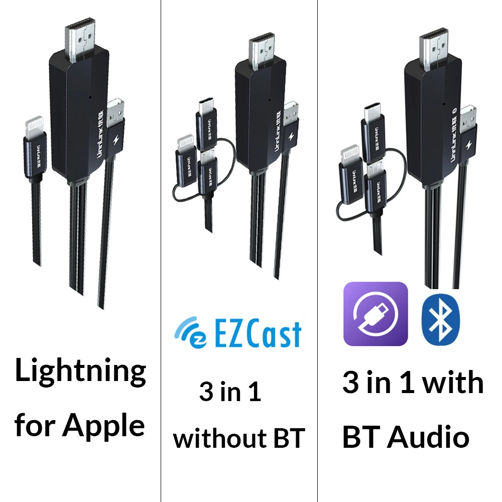 Кабель Unnlink USB к HDMI Mirror Cast кабель для конвертации с аудио MHL iPhone iPad Lighting Android Phone Mi Micro