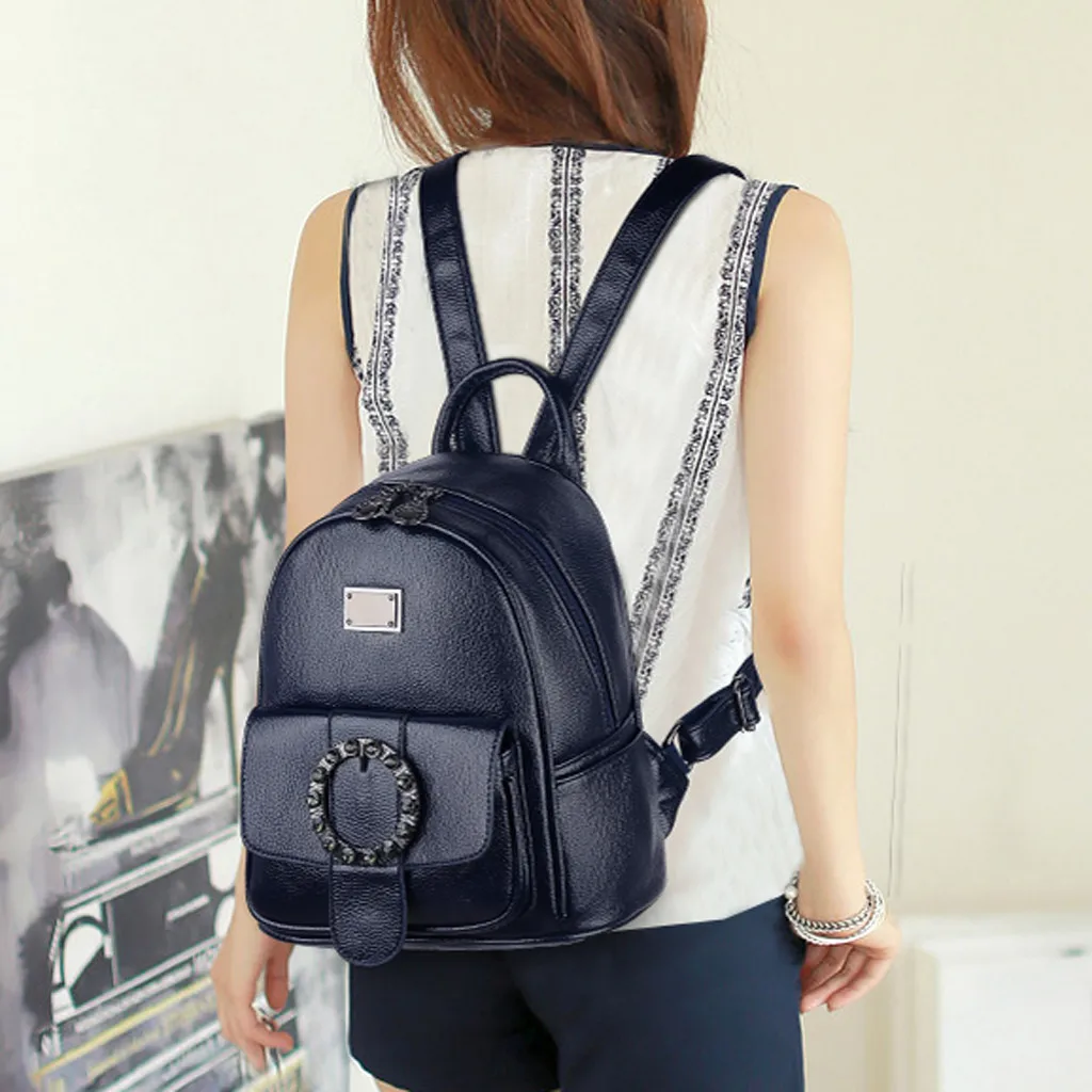 

Women's Sleek Minimalist Style Solid Color Leather Backpack Shoulder Bag School Ladies Female Small Multi-Function Kids