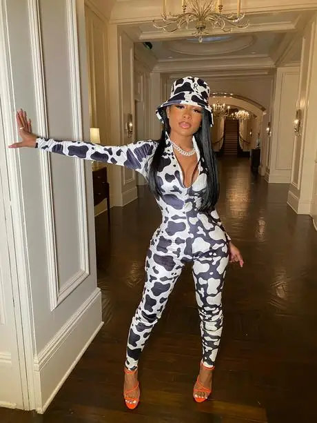 

Sexy Women Cow-Skin Color Block Jumpsuits Long Sleeve Zippers Tight Elastic Sexy Rompers Club Outfits Female Overalls 2020