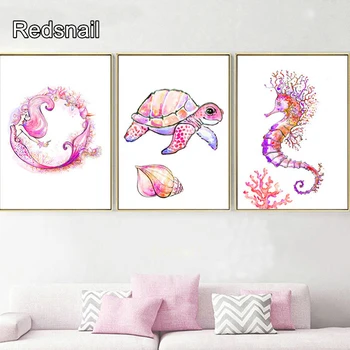 

3 PCS DIY Diamond Painting Seahorse Turtle Mermaid 5D Diamond Embroidery Diamond Mosaic Rhinestone Cartoon room decoration TT037