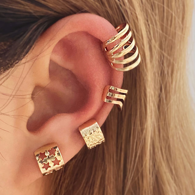 Gold Leaves Ear Cuff Black Non-Piercing Ear Clips Fake Cartilage Earrings Clip Earrings For Women Men Wholesale Jewelry