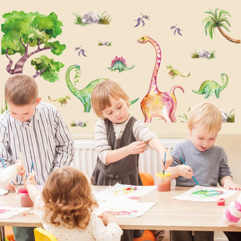 Tofok новая 3D мультяшная Наклейка на стену «динозавр» Детская комната настенная бумага животные искусство виниловый плакат съемные настенные наклейки домашний декор