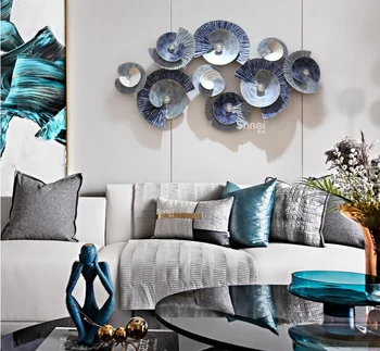 

European 3D creative gradual blue iron wall decoration Light luxury wind decorative pendant Handmade decoracion habitacion