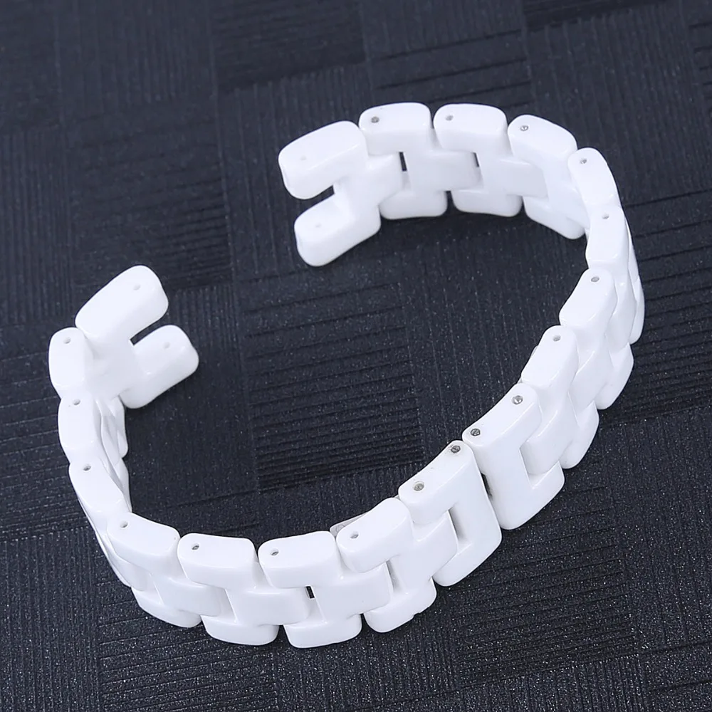 16cmx16.2mm 19cmx18.6mm White Ceramic Watch Band Universal Men Women Ceramic Watch Strap Notched White Bracelet (3)