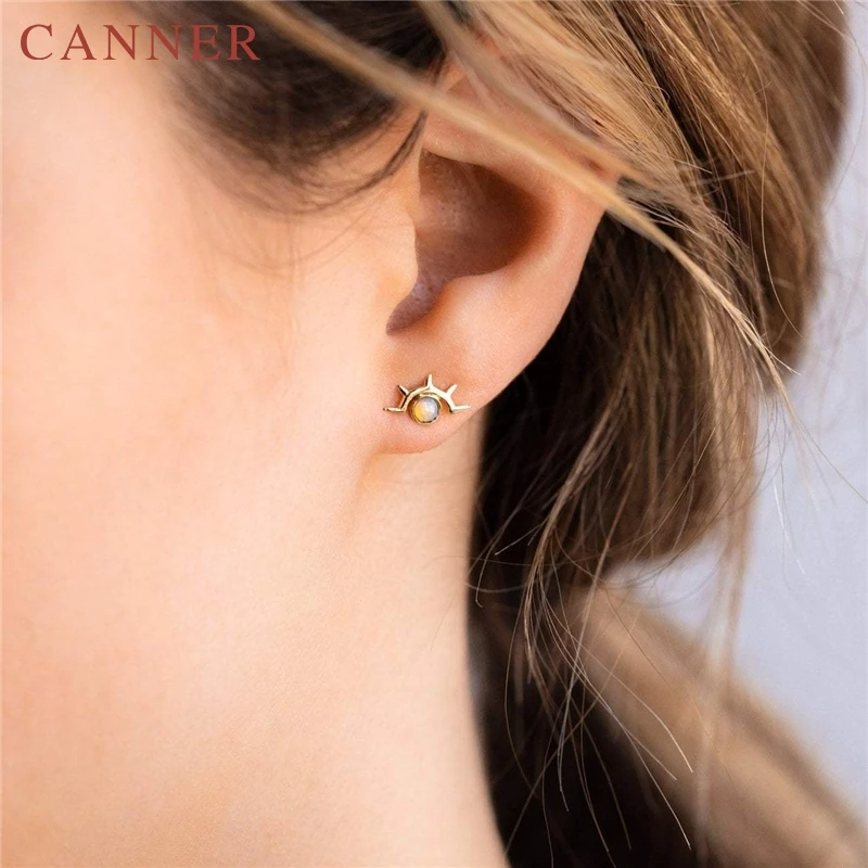 

Mini Opal Eyes Stud Earrings for Women Tiny Gold Color Round Sun flower Earrings Personality Geometry Ear Jewelry