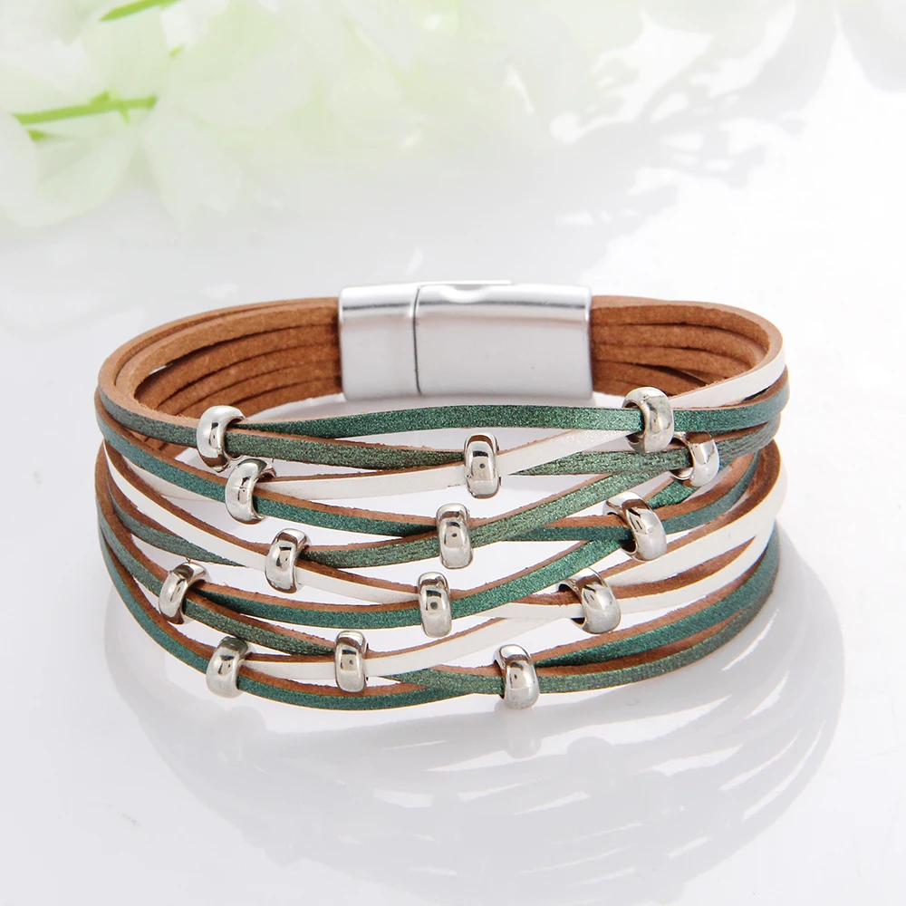 Bracelet Jewelry Multilayer Leather Bracelet For Women Magnet Clasp Charm Braided Wide Wrap Bangles