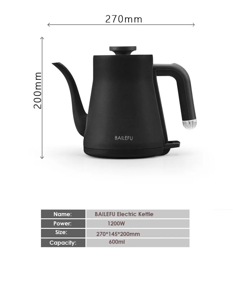600ML Capacity Electric Kettle Fast Boiling Water Heater 1200W Desktop Teapot 304 Stainless Steel Water Boiler