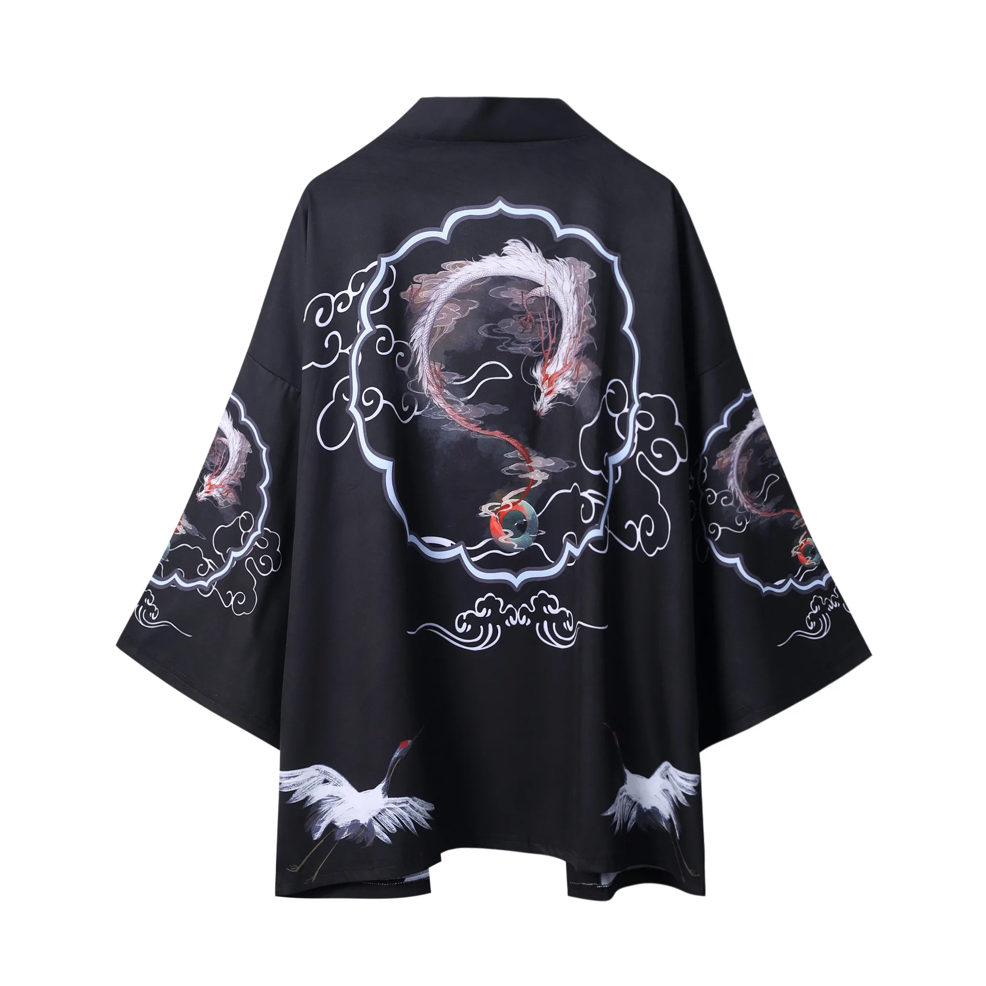 Традиционная мужская Японская одежда Восточный журавль Харадзюку кимоно платье Цветок юката Самурай хаори Повседневная Свободная рубашка кардиган - Цвет: Black 4