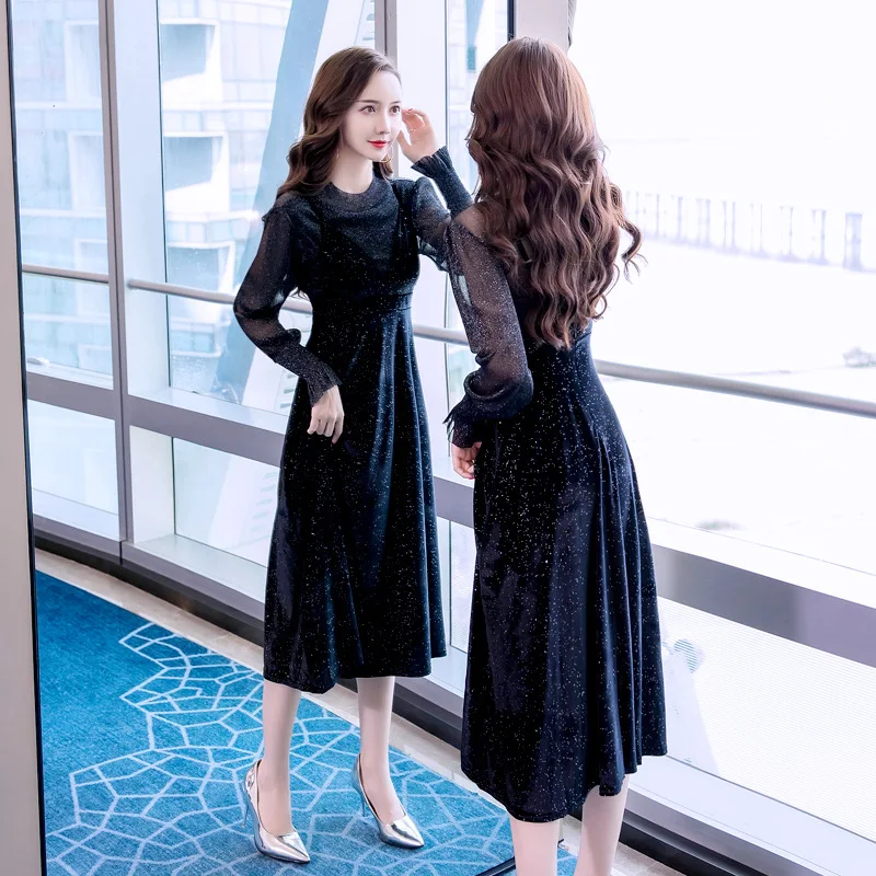 

Photo Shoot WOMEN'S Dress 2018 Set New Style Fashion Elegant Gauze Long Gold Velvet Dress Sexy Skirt