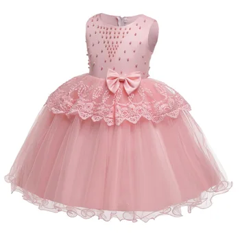 

Children Pageant Formal Princess Dresses Kids Girls Party Wedding Bead Lace Floral Sleeveless Dress With Bowknot