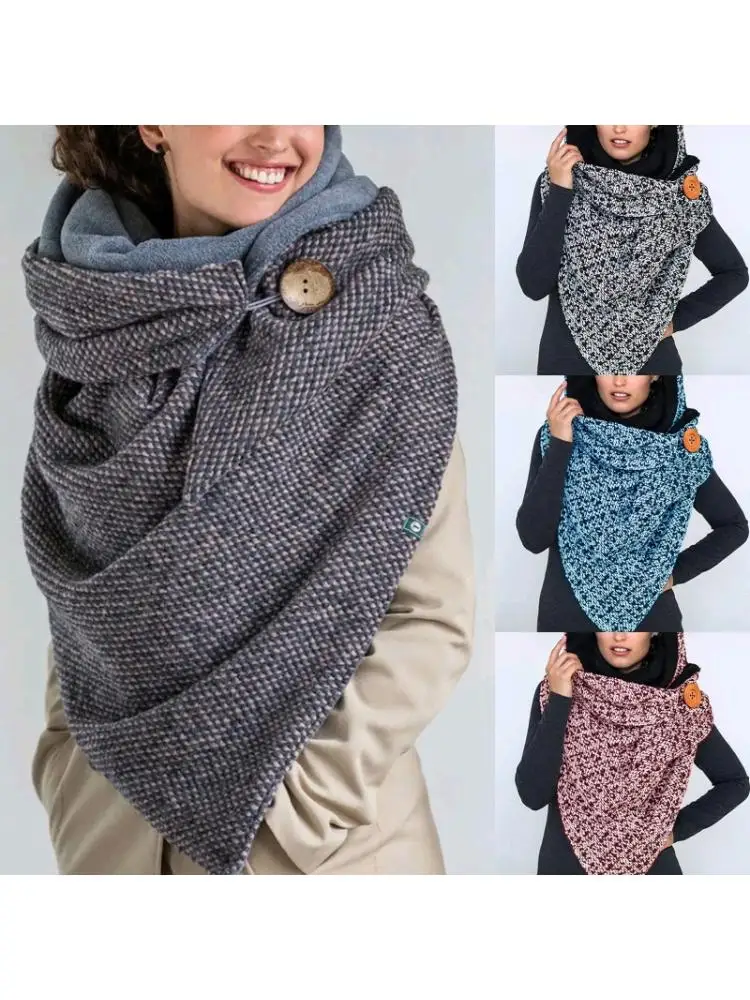 

Women Winter Warm Large Triangle Scarf Thermal Shawl Wrap Blanket with Button