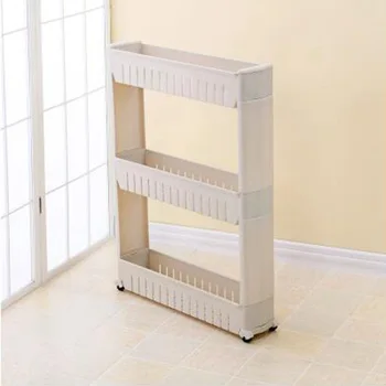 

TOP!-Gap Storage Shelf For Kitchen Storage Skating Movable Plastic Bathroom Shelf Save Space 3 layers High Quality(gray)