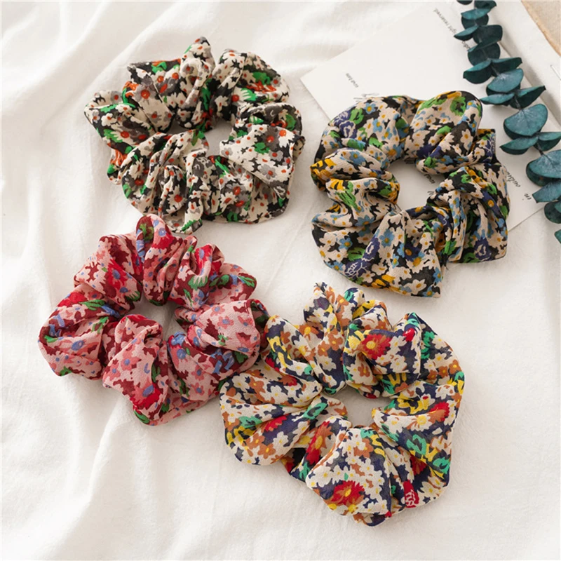 

Elegant Women Floral Print Ponytail Scrunchies Long Ribbon Elastic Hair Bands Girls Floral Chiffon Hair Rope Hair Accessories