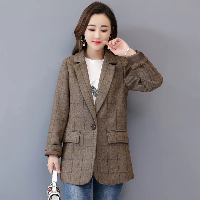 

Woolen Jacket Women's Spring And Autumn 2019 New Style Korean-style Fashion Versatile Slim Fit One-Button Pattern Small Suit