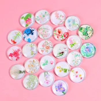 

Wholesale 10 Pcs Random Mix Floral Pattern Round Glass Cabochon Necklace DIY Glass Patch Dome Flat Back Jewelry Findings