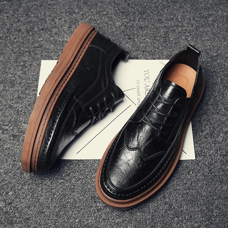 Men Shoes Casual genuine Leather Sneakers Men Shoes outdoor fashion Men'S Casual Shoes British brogue Lace Up Male Flat shoes s5